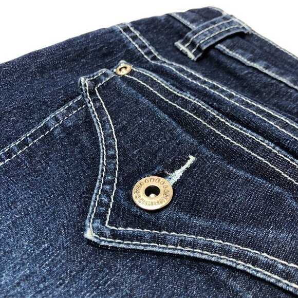 VINTAGE 90s Y2K 725 Originals Blue Dark Denim Flare Capris Pants Pedal Pushers - Picture 8 of 15